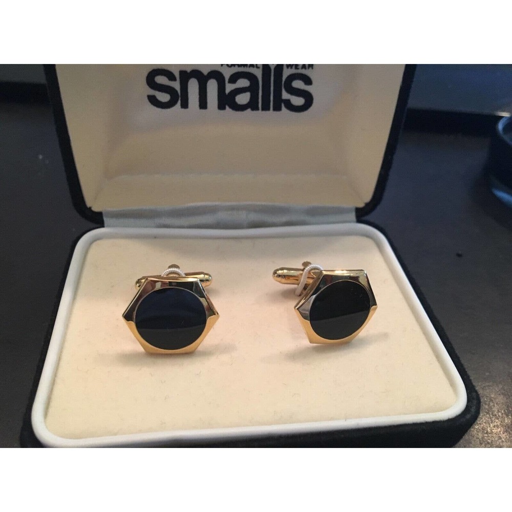 Set of 2 Hexagonal Shaped Formal Black and Gold Cuff Links